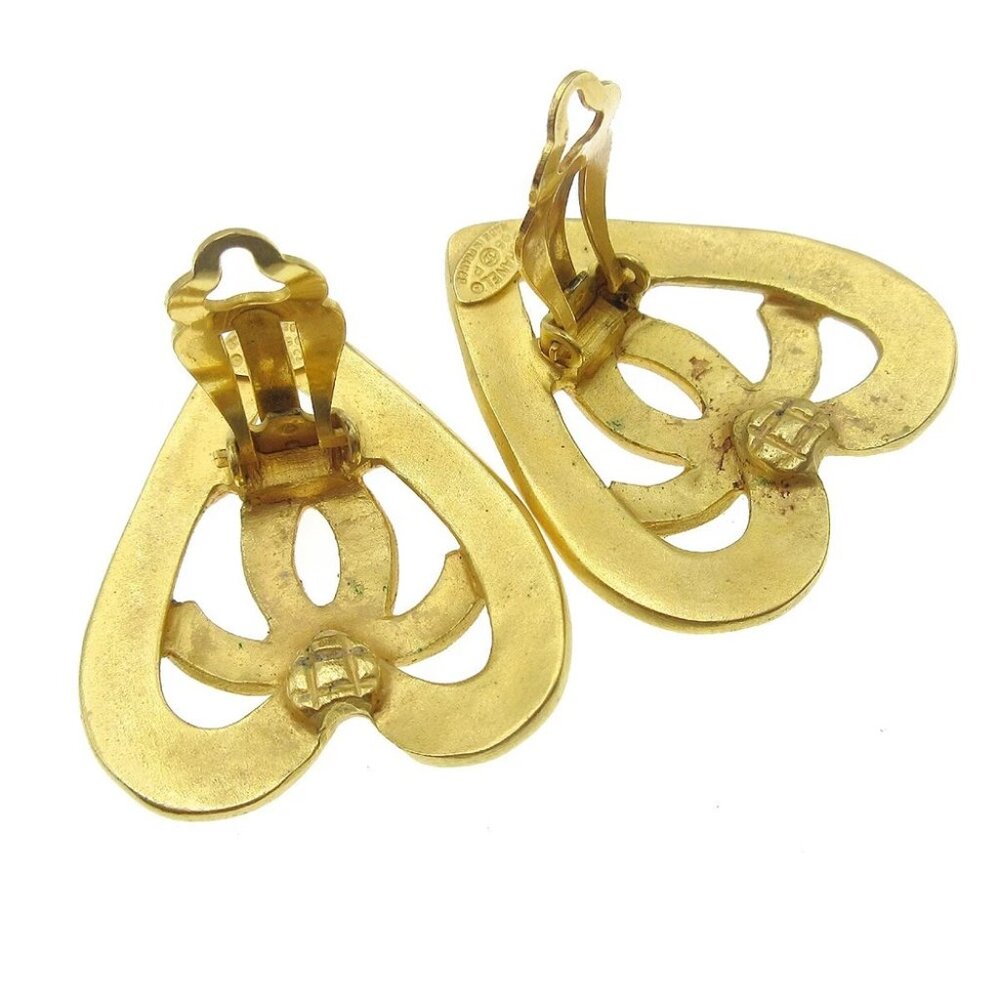 Chanel Heart Earrings Clip-On Gold 95P 89110 - Picture 3 of 5